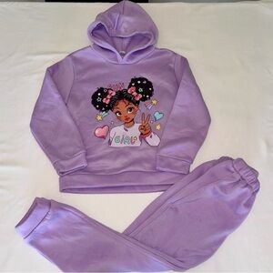 Purple Hoodie and Sweatpants Set with Cartoon Graphic